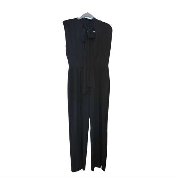 WHBM Black Tie Neck Sleeveless Wide Leg Jumpsuit Size 8 - Picture 1 of 4